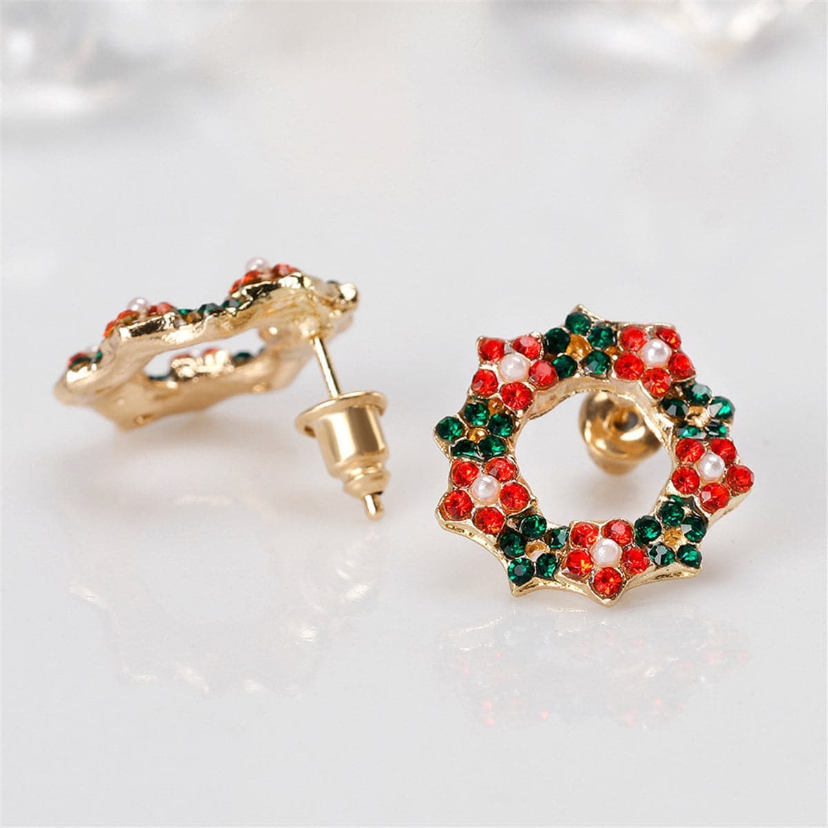 Cubic Zirconia & Goldtone Wreath Stud Earrings