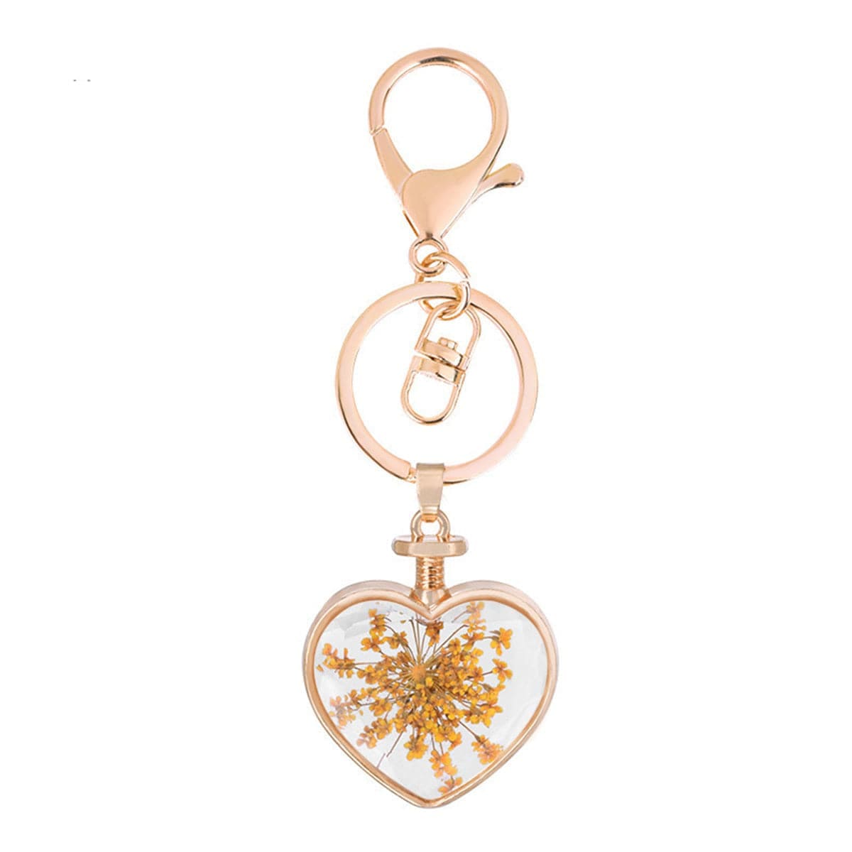 Orange Pressed Gypsophila & Goldtone Heart Key Chain