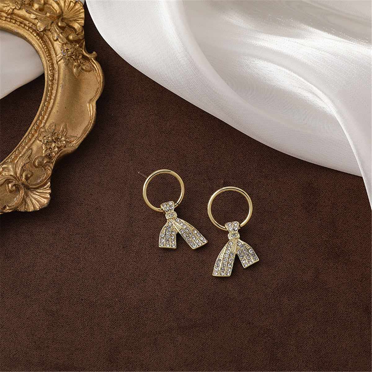 Cubic Zirconia & Goldtone Ties Stud Earrings
