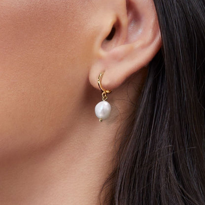 Mint & Lily Freshwater Pearl Drop Huggie Earrings