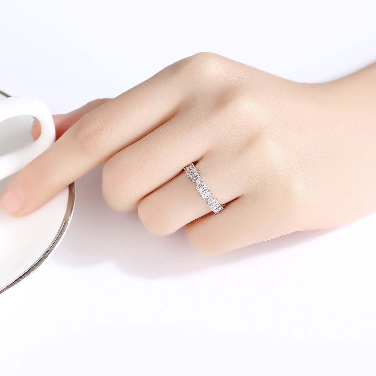 Crystal & Cubic Zirconia Thin Band Ring-6