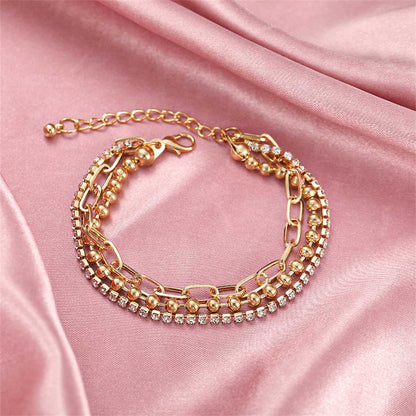 Cubic Zirconia & Goldtone Layered Ball Chain Anklet