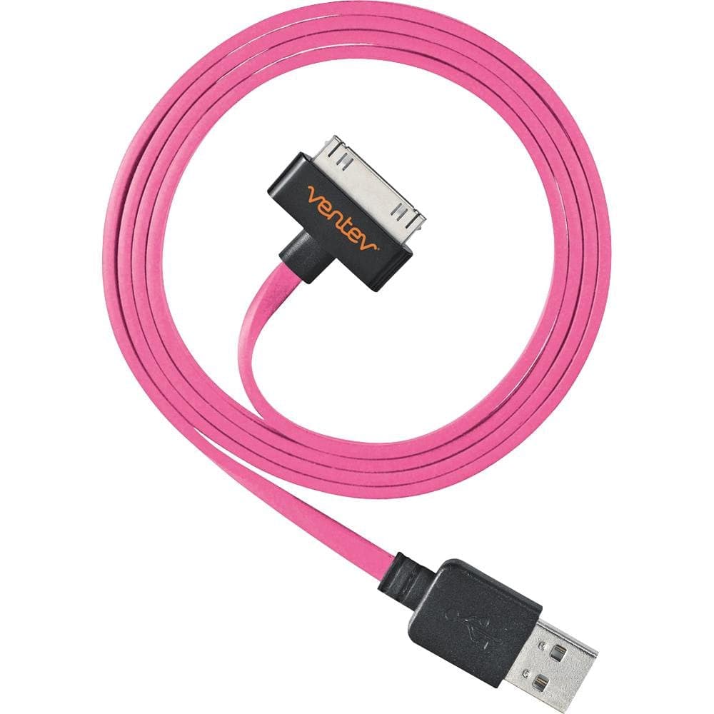 Ventev Flat Tangle-Resistant 1m Length Apple 30-Pin Charge/Sync Data Cable - Retail Packaging - Pink