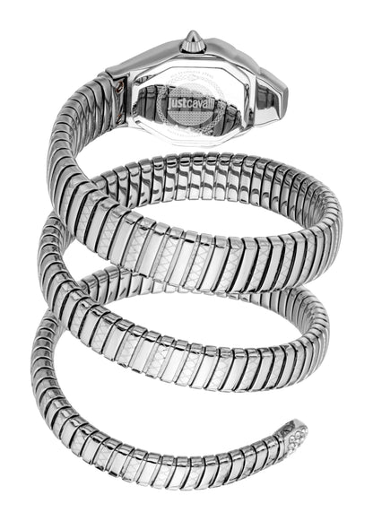 Just CAVALLI Women Watch, Silver Color Case, Dark Blue Dial, Stainless Steel Metal Bracelet, 2 Hands, 3 Atm