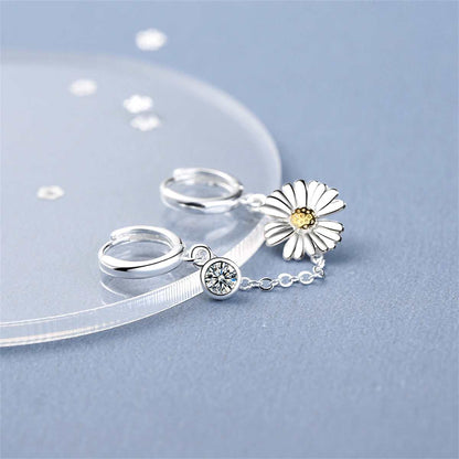 Cubic Zirconia & Two-Tone Mum Chain Huggie Earring