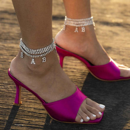 Cubic Zirconia & Silvertone 'Baby' Anklet Set