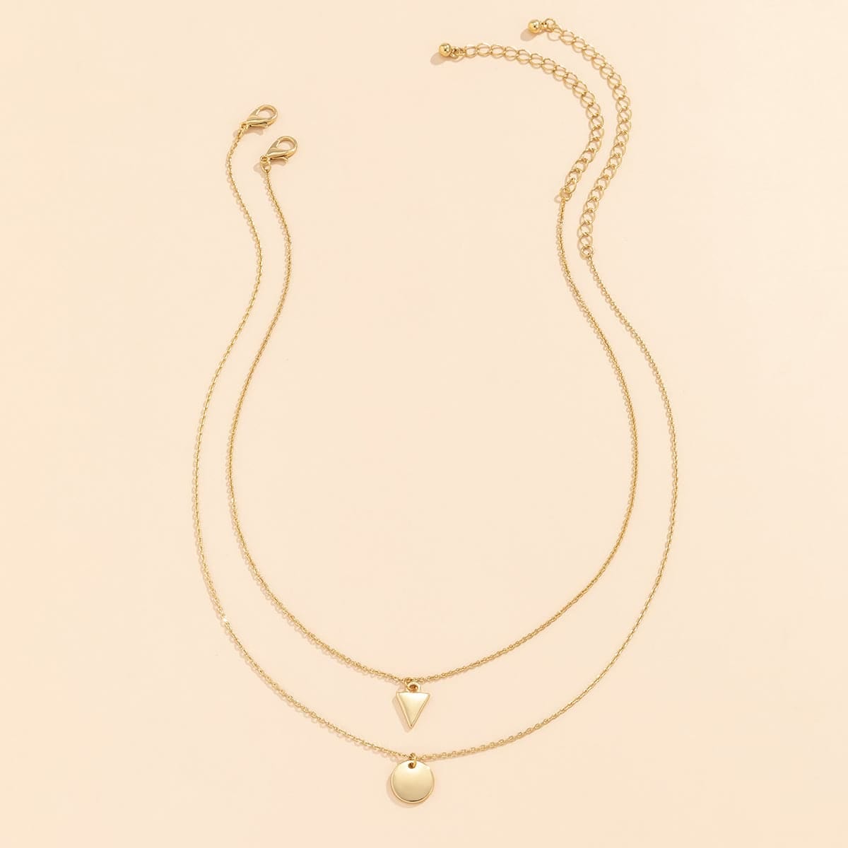 Goldtone Round & Triangle Pendant Necklace Set