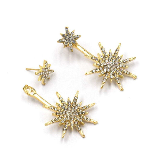 Cubic Zirconia & Goldtone Double Starburst Drop Earrings
