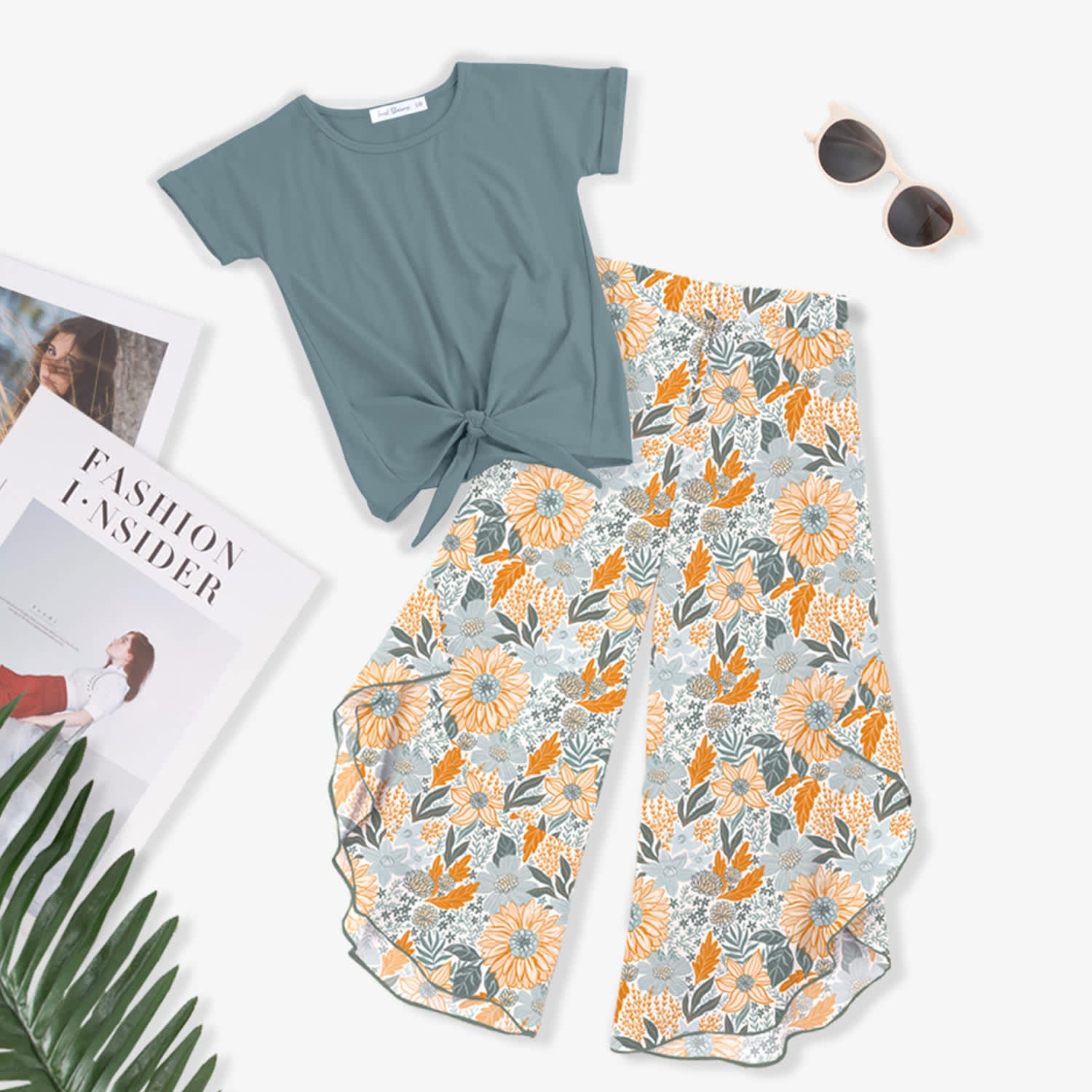 Dusty Turquoise & Orange-