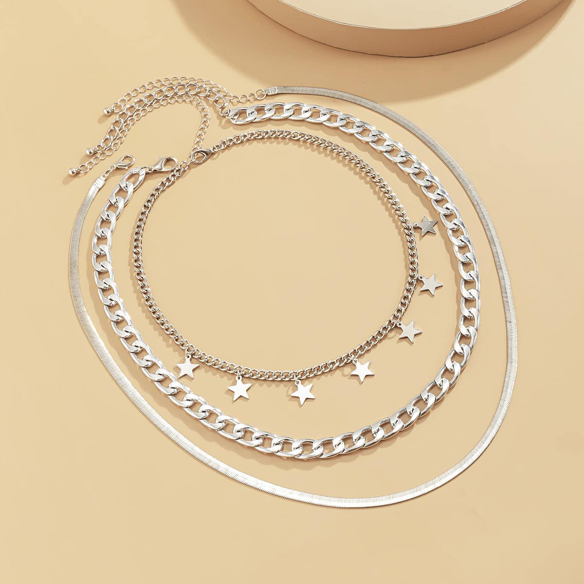 Silvertone Star Station Choker Necklace Set