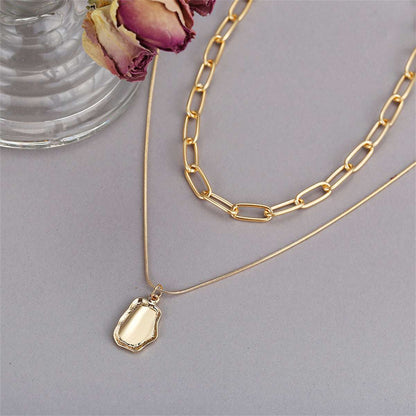 Goldtone Cable Chain Layered Pendant Necklace