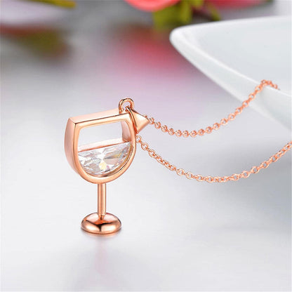 Crystal & Rose Goldtone Wineglass Pendant Necklace