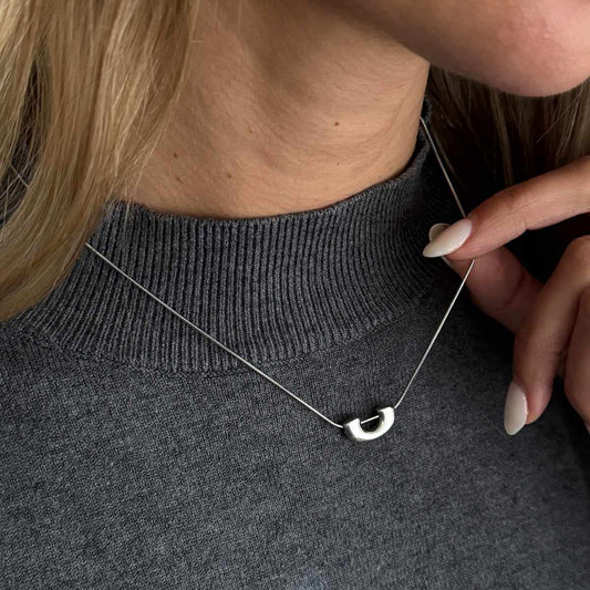 Silvertone U-Shape Pendant Necklace