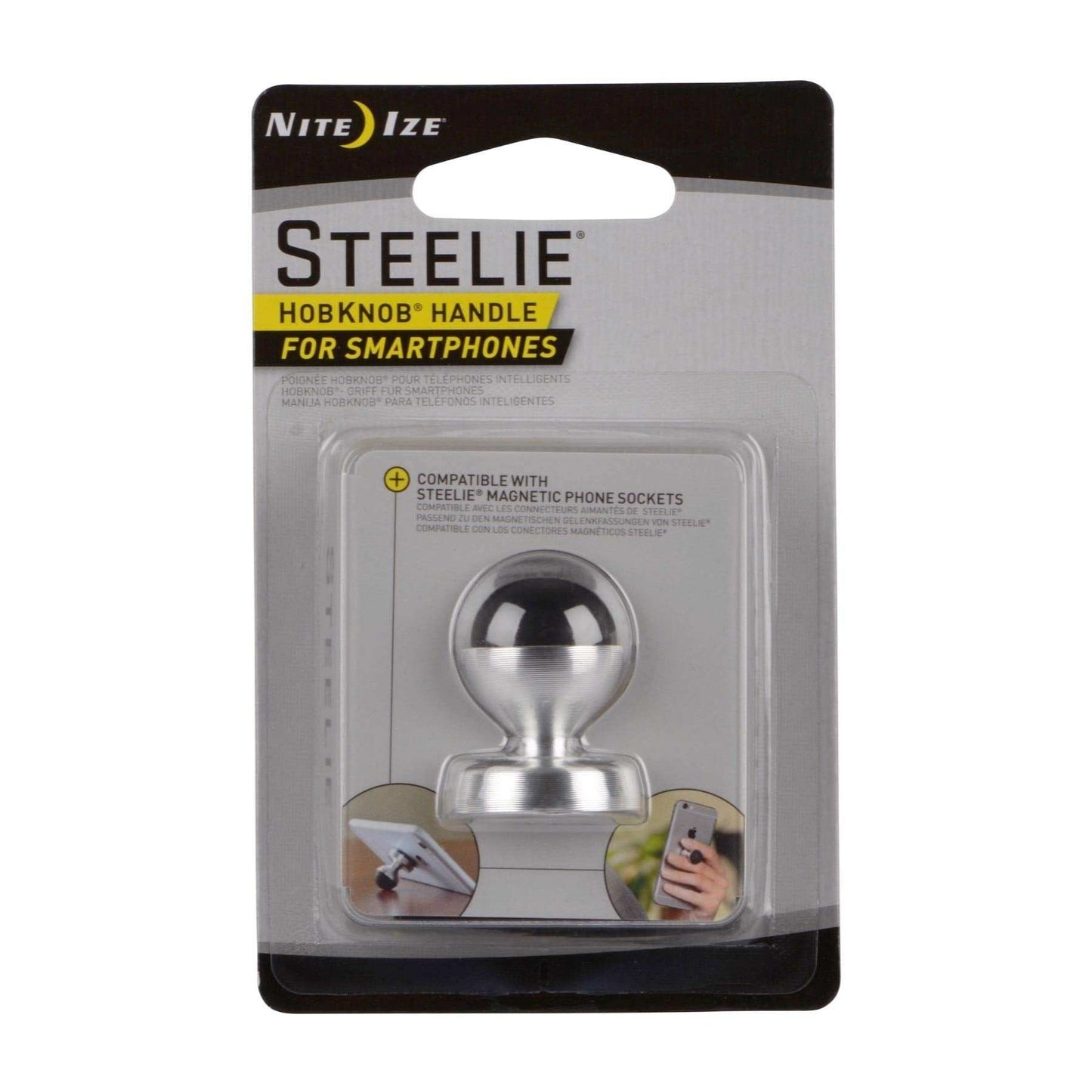 Nite Izesthm-M1-R7nite Ize Original Steelie Hobknob Component for Smartphones - Magnetic Phone Handle + Stand, Black/Silver