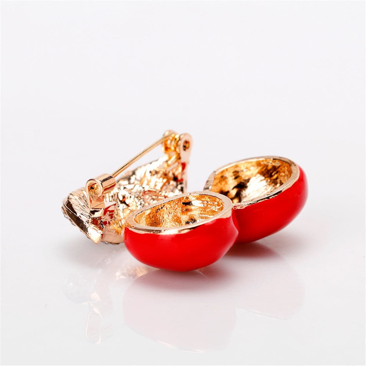 Cubic Zirconia & Goldtone Cherry Brooch