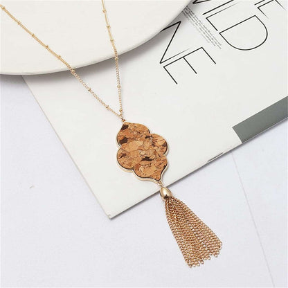 Brown Polyurethane & Goldtone Flower Tassel Pendant Necklace