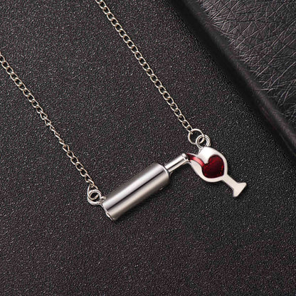 Enamel & Silvertone Wine Pendant Necklace