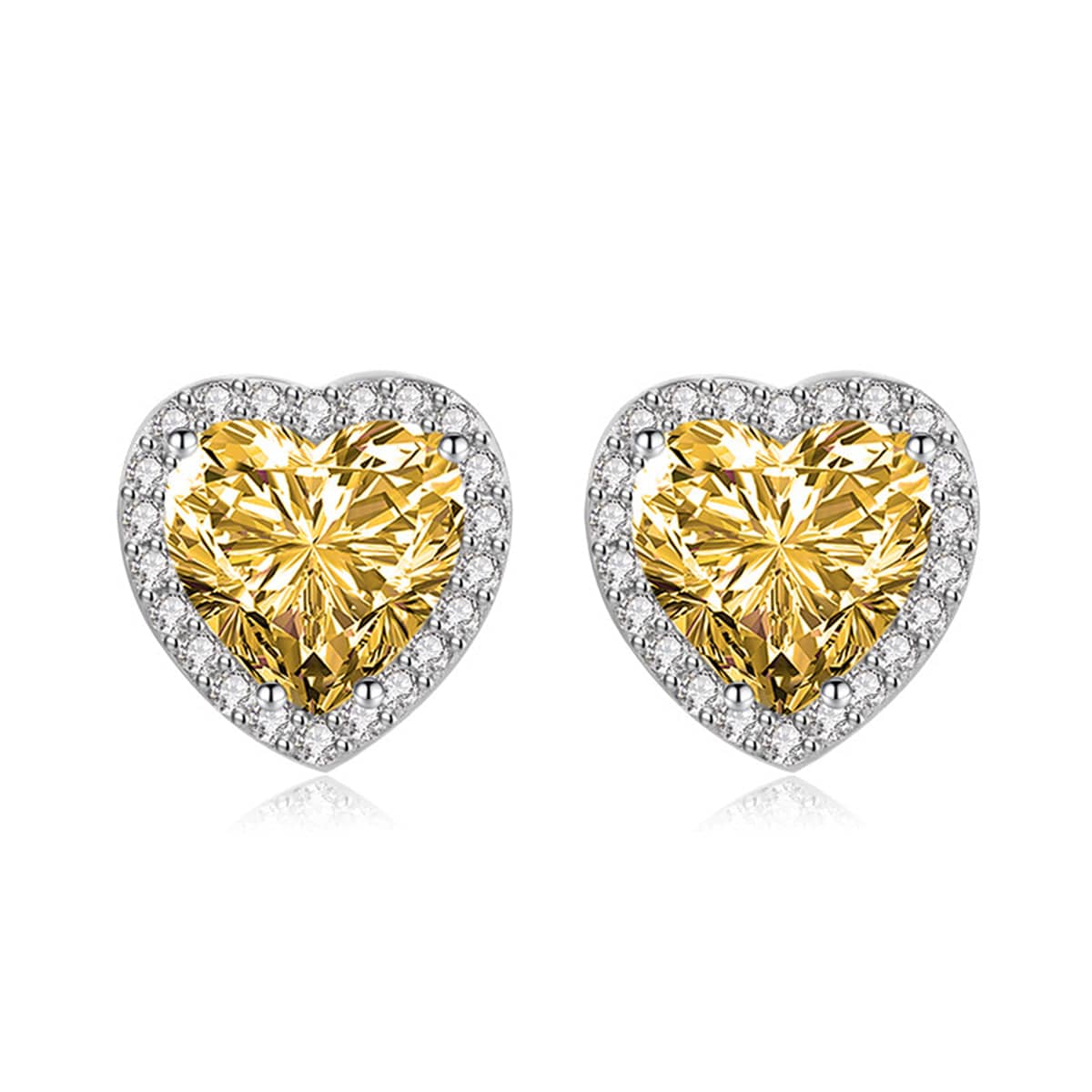 Yellow Crystal & Cubic Zirconia Silvertone Halo Heart Stud Earrings