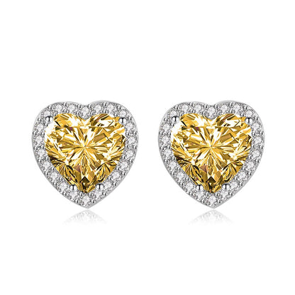 Yellow Crystal & Cubic Zirconia Silvertone Halo Heart Stud Earrings
