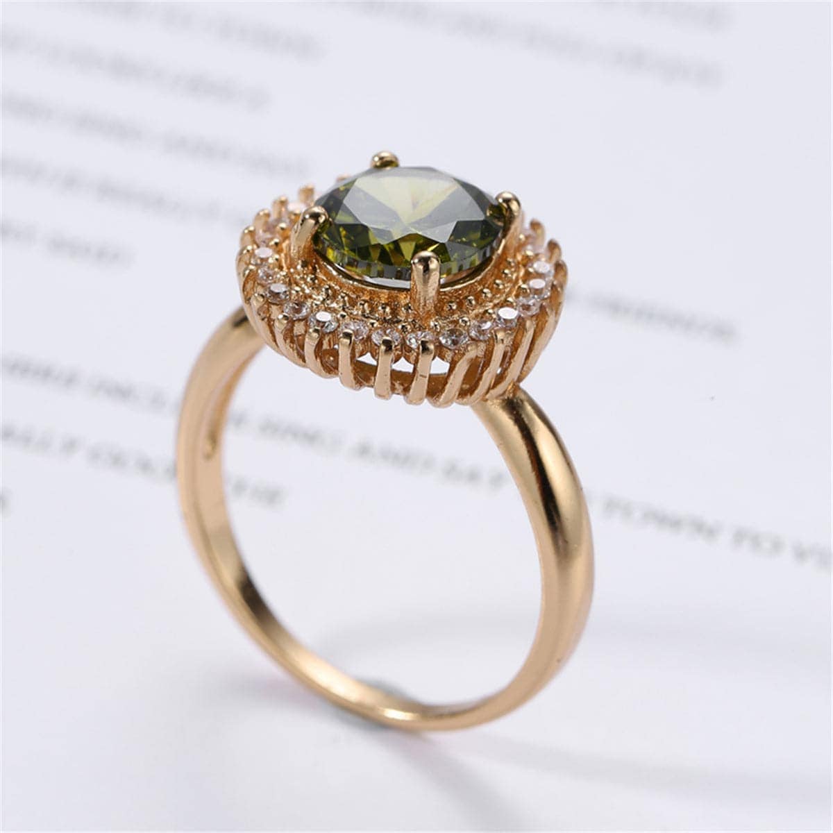 Olive Crystal & Cubic Zirconia Rose Goldtone Sunflower Ring