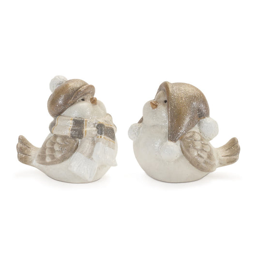 Melrose International Glittered Winter Bird with Hat (Set of 4)