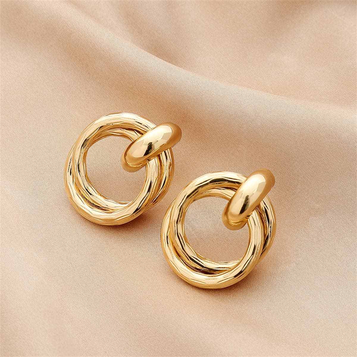 Goldtone Double Circle Interlocked Stud Earrings