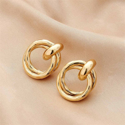 Goldtone Double Circle Interlocked Stud Earrings