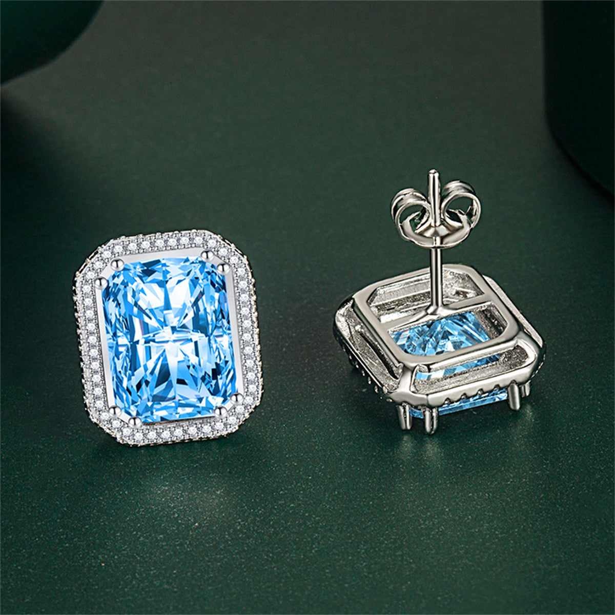 Blue Radiant Crystal & Cubic Zirconia Silvertone Halo Stud Earrings