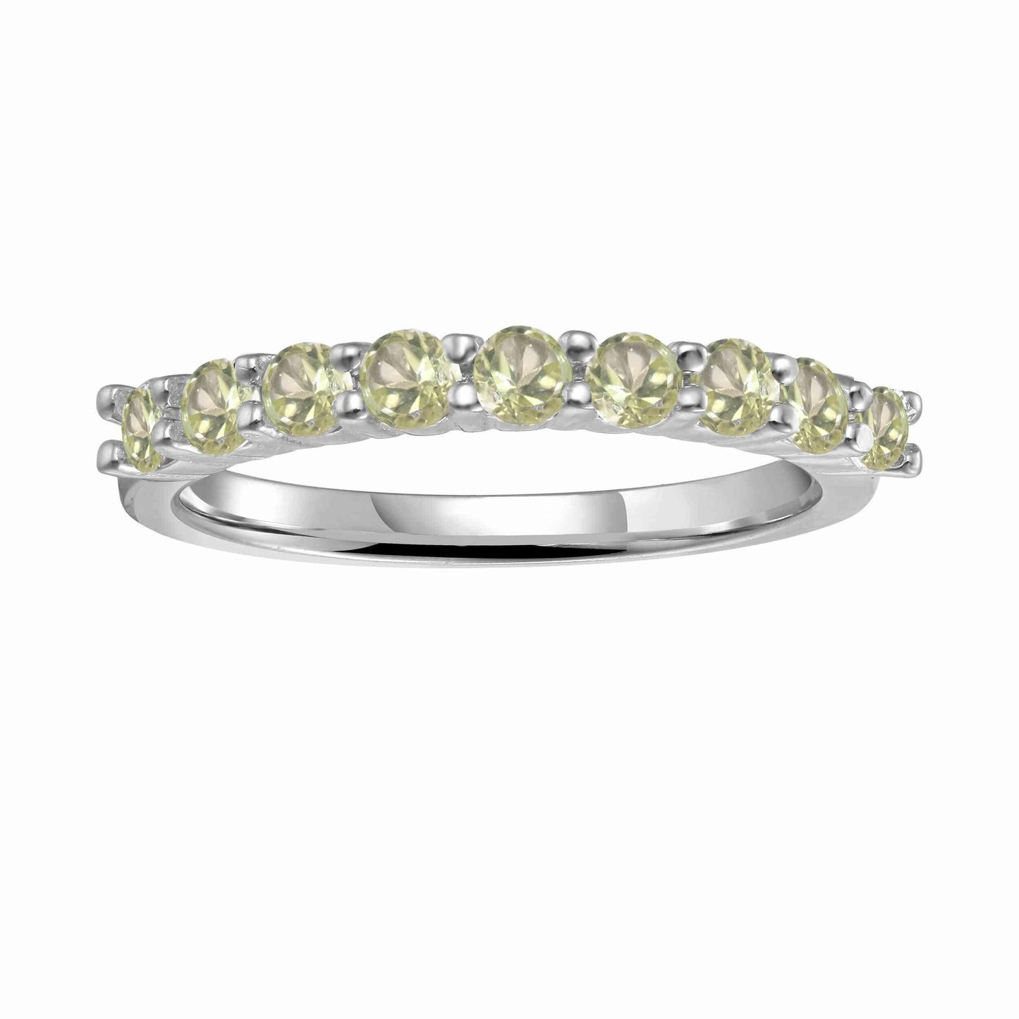 0.9 Ct Round Green Peridot Prong Silver Half Eternity Ring