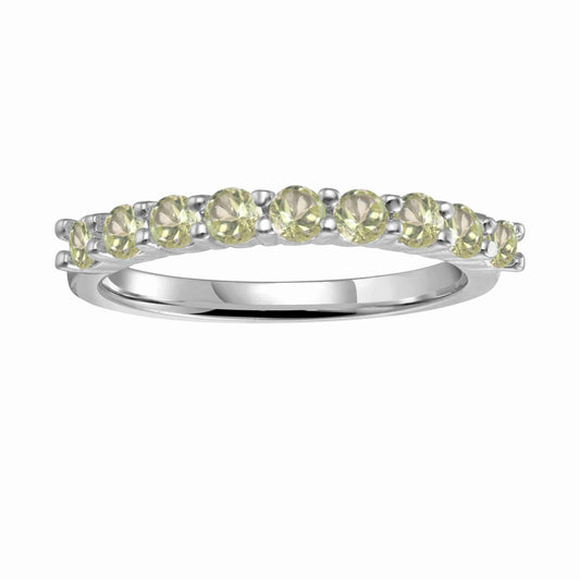0.9 Ct Round Green Peridot Prong Silver Half Eternity Ring
