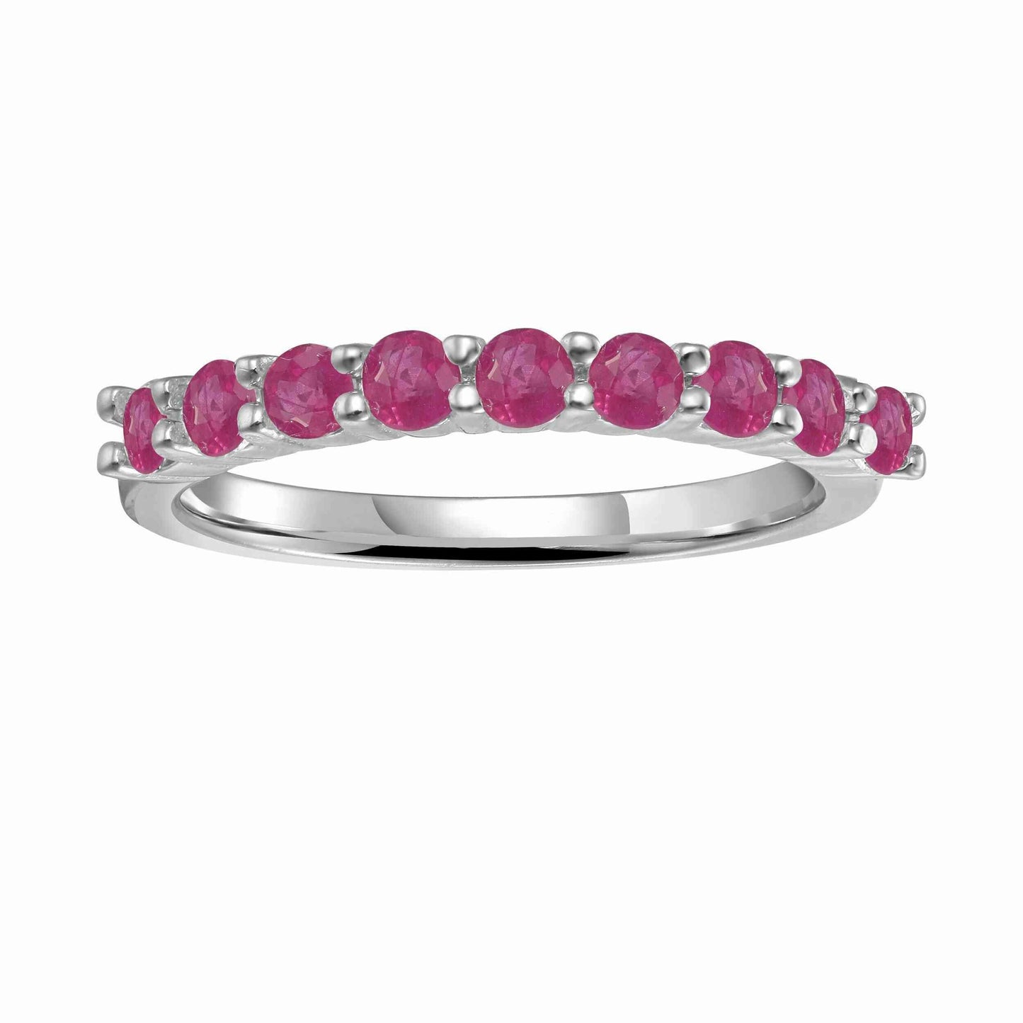 0.9 Ct Round Red Ruby Prong Silver Half Eternity Band Ring