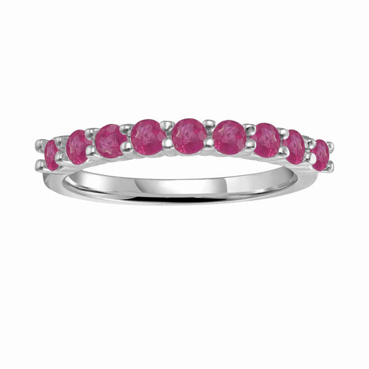 0.9 Ct Round Red Ruby Prong Silver Half Eternity Band Ring
