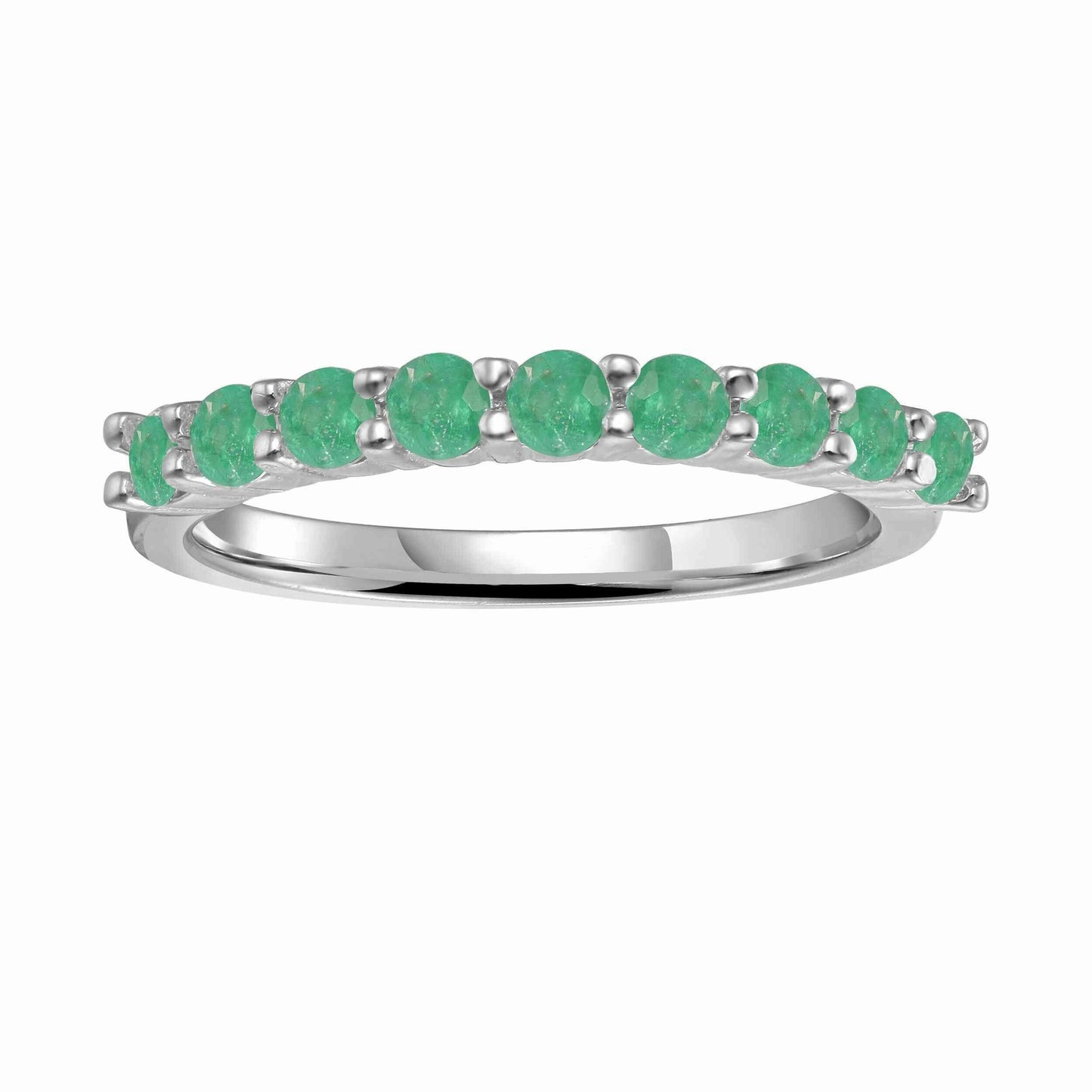 0.8 Ct Round Green Emerald Prong Silver Half Eternity Band Ring