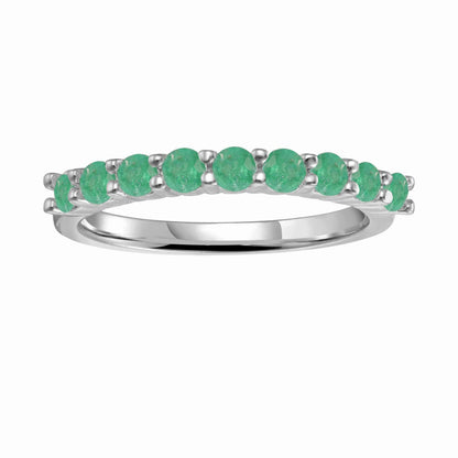0.8 Ct Round Green Emerald Prong Silver Half Eternity Band Ring