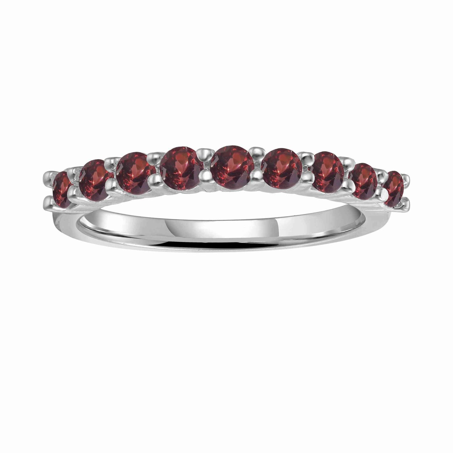0.90 Ct Round Red Garnet Prong Silver Half Eternity Ring