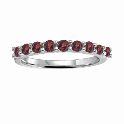 0.90 Ct Round Red Garnet Prong Silver Half Eternity Ring