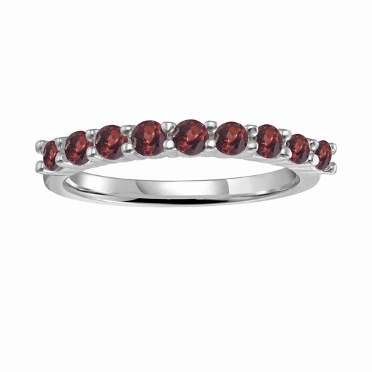 0.90 Ct Round Red Garnet Prong Silver Half Eternity Ring