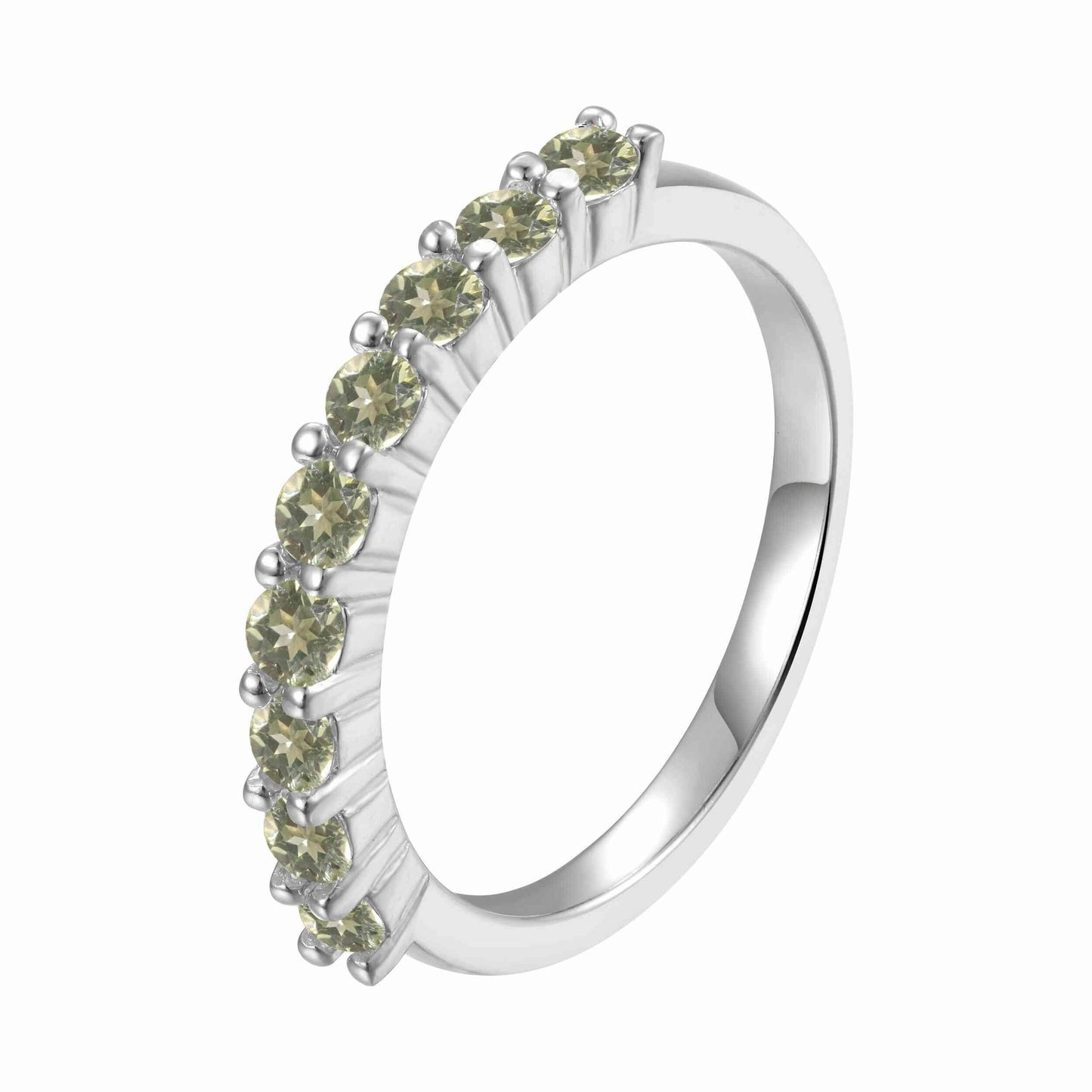 0.9 Ct Round Green Peridot Prong Silver Half Eternity Ring