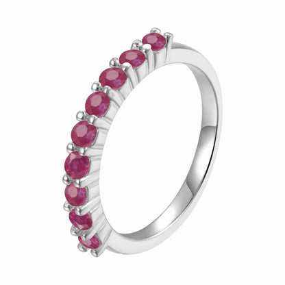 0.9 Ct Round Red Ruby Prong Silver Half Eternity Band Ring