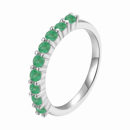 0.8 Ct Round Green Emerald Prong Silver Half Eternity Band Ring
