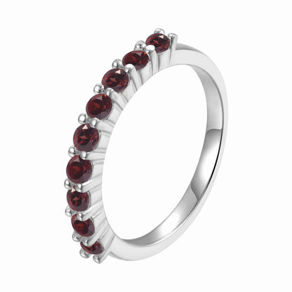 0.90 Ct Round Red Garnet Prong Silver Half Eternity Ring