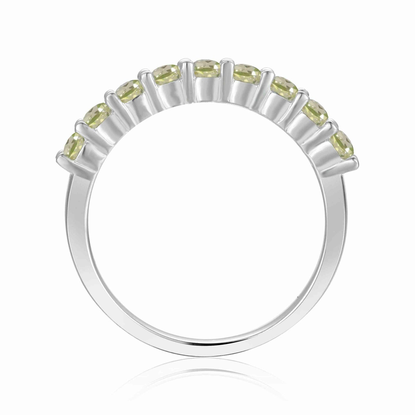 0.9 Ct Round Green Peridot Prong Silver Half Eternity Ring