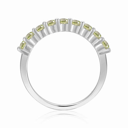 0.9 Ct Round Green Peridot Prong Silver Half Eternity Ring
