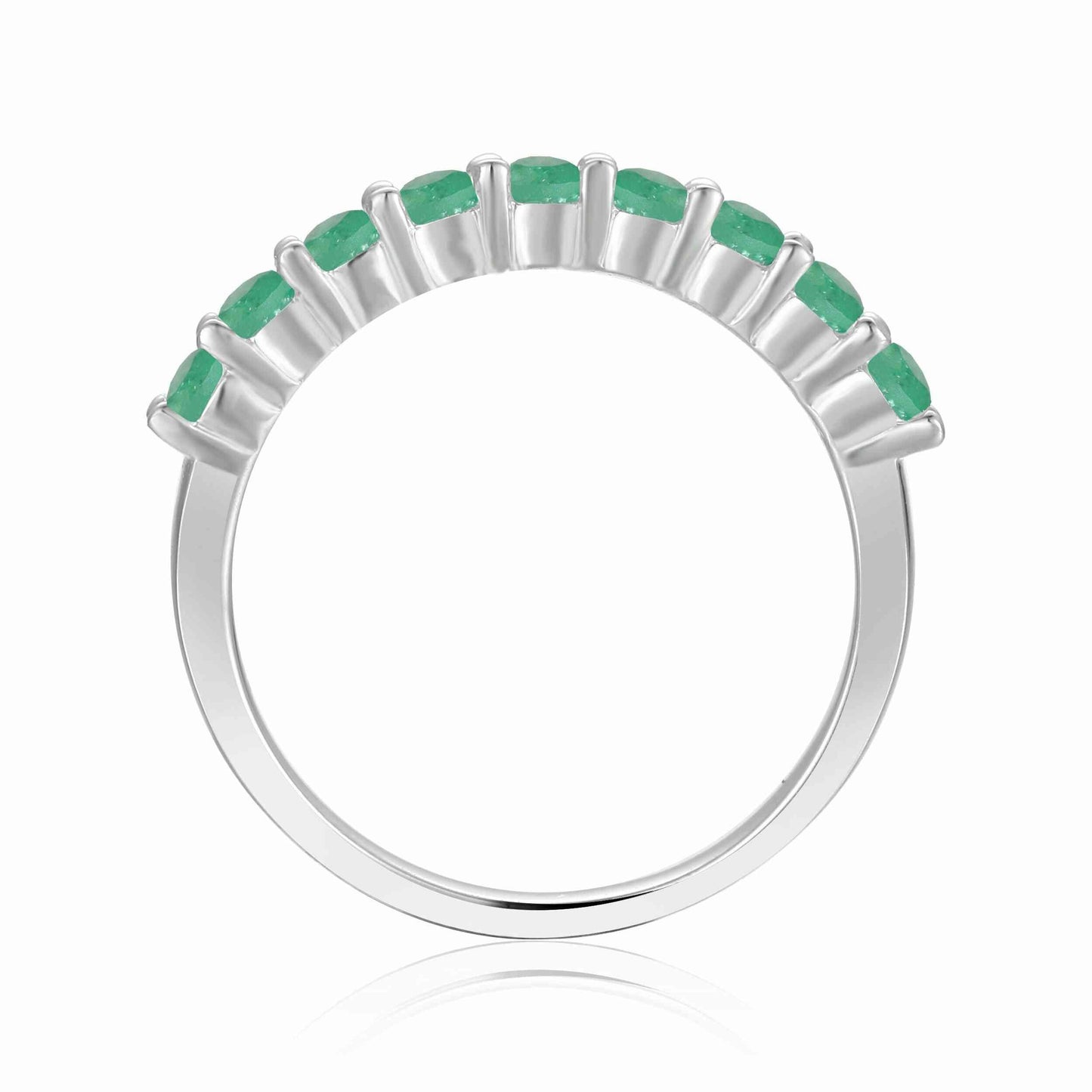0.8 Ct Round Green Emerald Prong Silver Half Eternity Band Ring