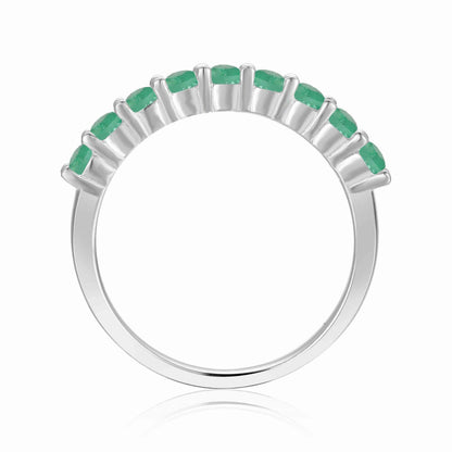 0.8 Ct Round Green Emerald Prong Silver Half Eternity Band Ring