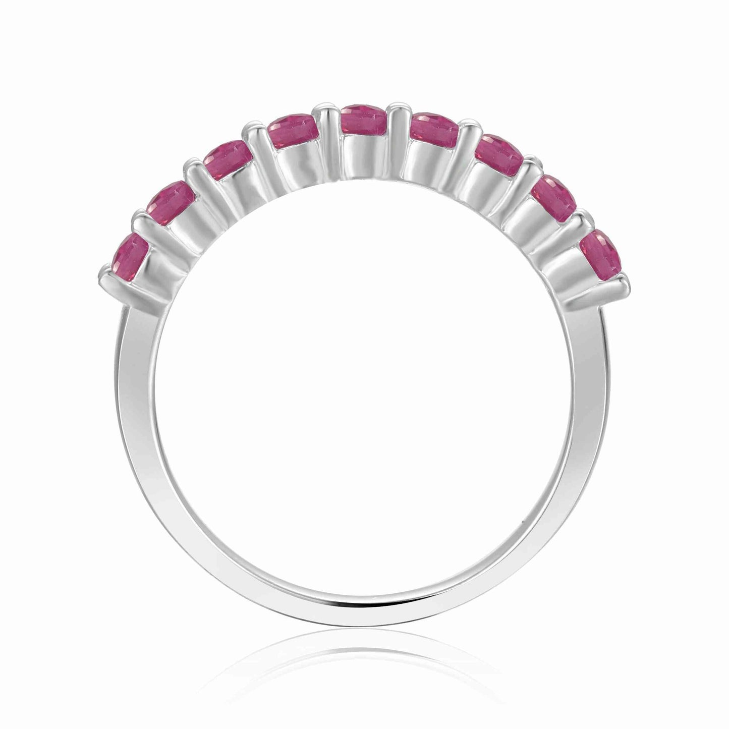 0.9 Ct Round Red Ruby Prong Silver Half Eternity Band Ring