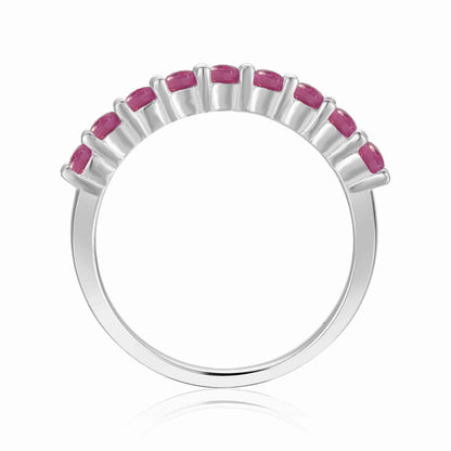0.9 Ct Round Red Ruby Prong Silver Half Eternity Band Ring