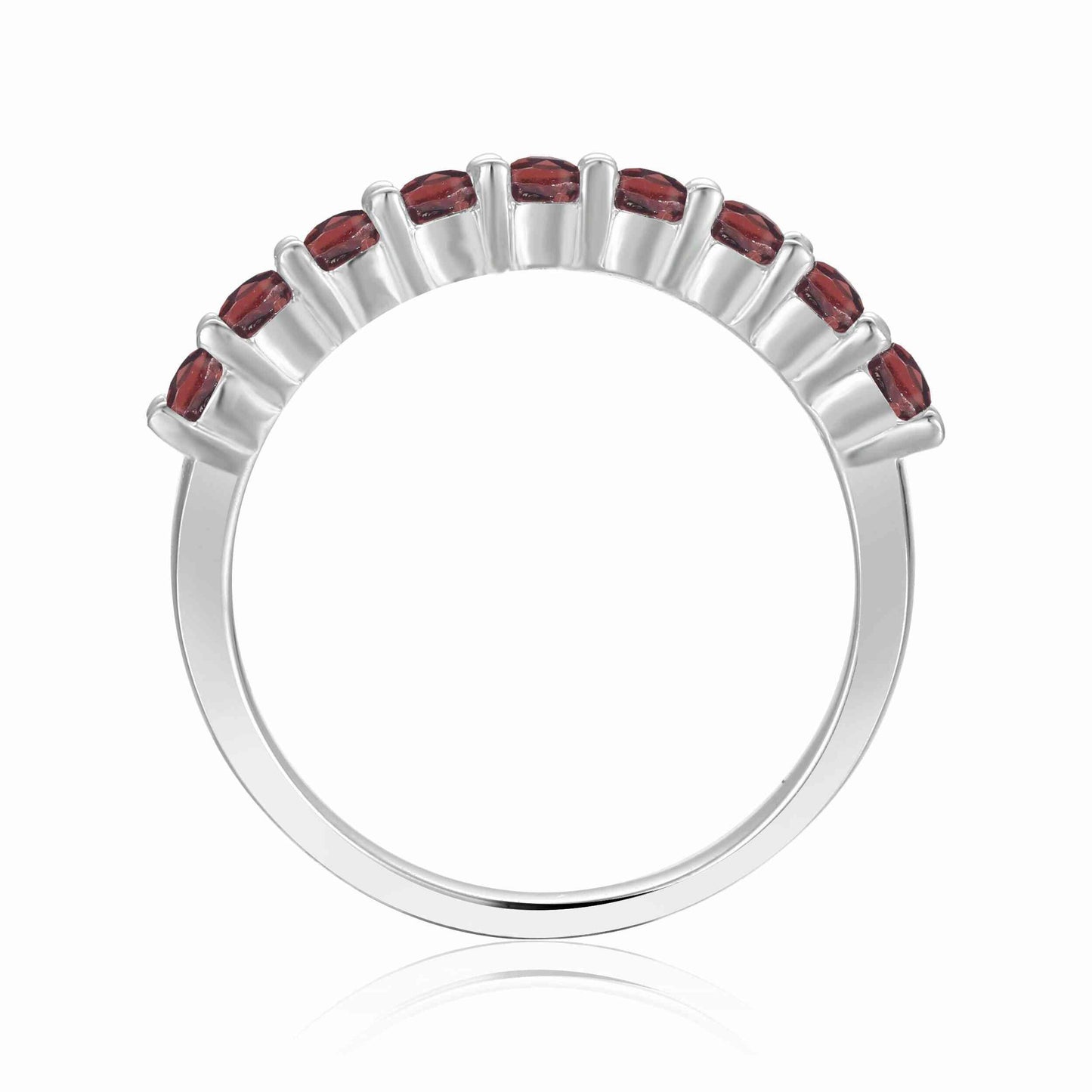 0.90 Ct Round Red Garnet Prong Silver Half Eternity Ring