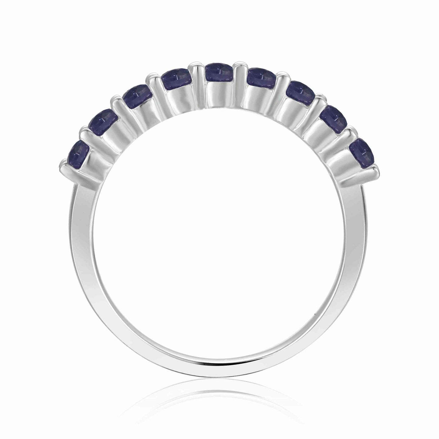0.9 Ct Round Blue Sapphire Prong Silver Half Eternity Ring