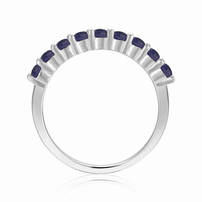 0.9 Ct Round Blue Sapphire Prong Silver Half Eternity Ring